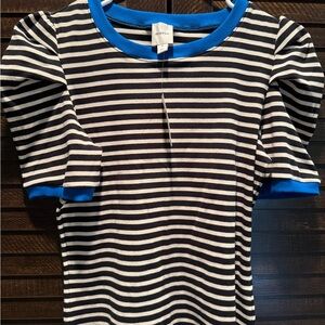 Maeve Striped Black and White Top with Blue Accents